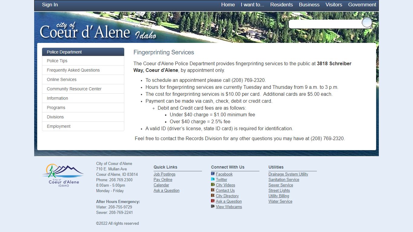 City of Coeur d'Alene - Fingerprinting Services